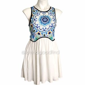 TOBI Tie Dye Sleeveless White Skater Dress EUC sz S